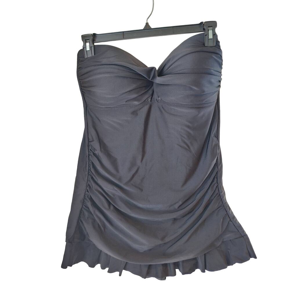 Swimsuits for All Plus Size 16 Black Strapless Tube Top Ruffle Skirt Swimdress